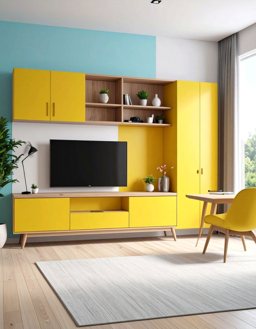 Dual Purpose TV Console and Desk - 20 Small Living Room Ideas With Tv