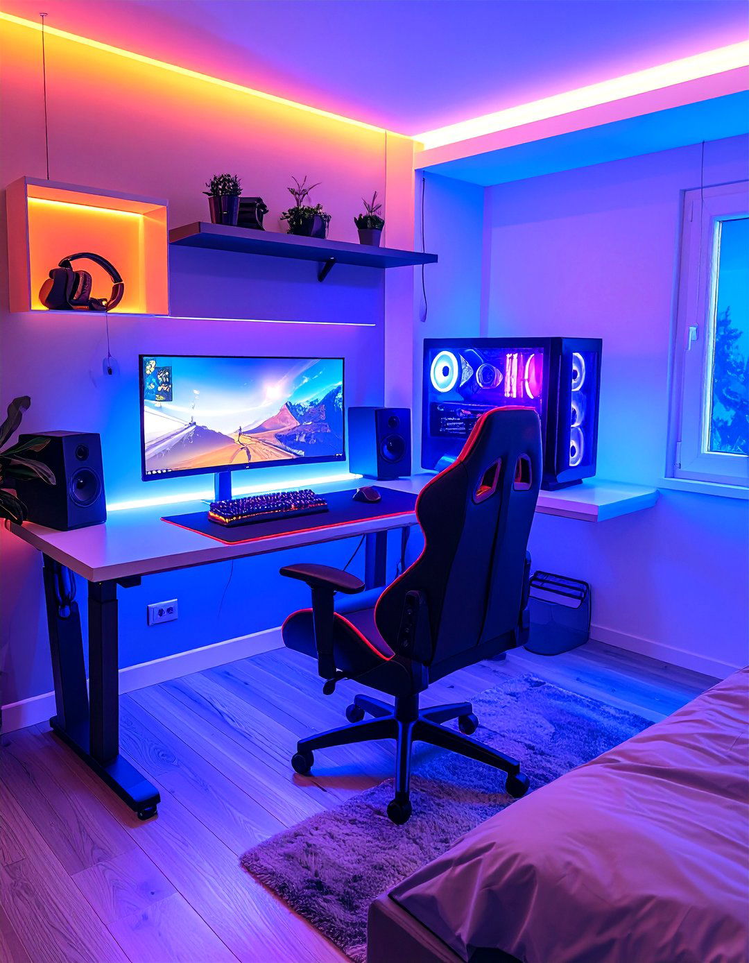 Dual Purpose Work and Play Desk - 20 Gaming Bedroom Ideas