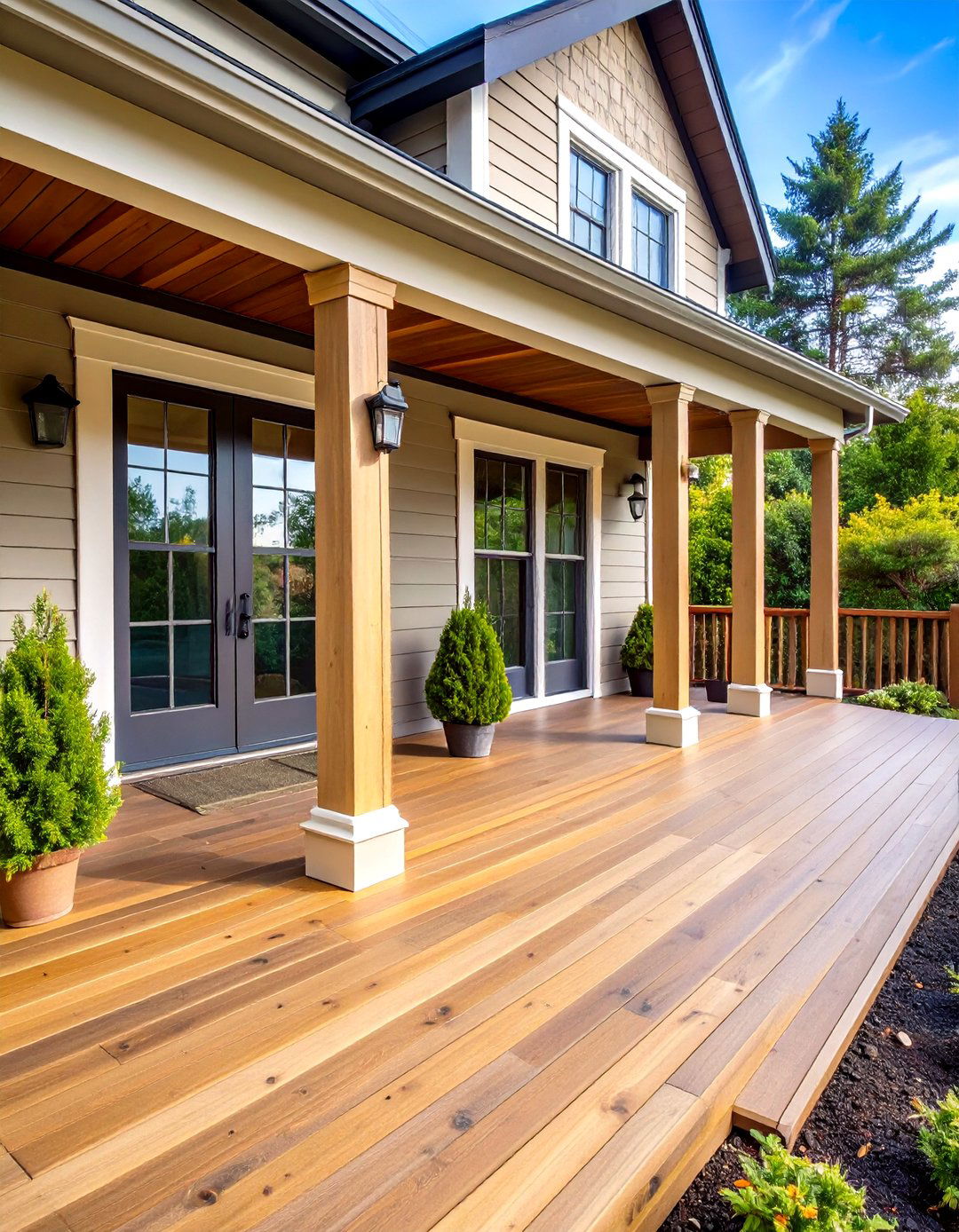 Dual Tone Border Pattern Porch Deck - 20 Front Porch Deck Ideas