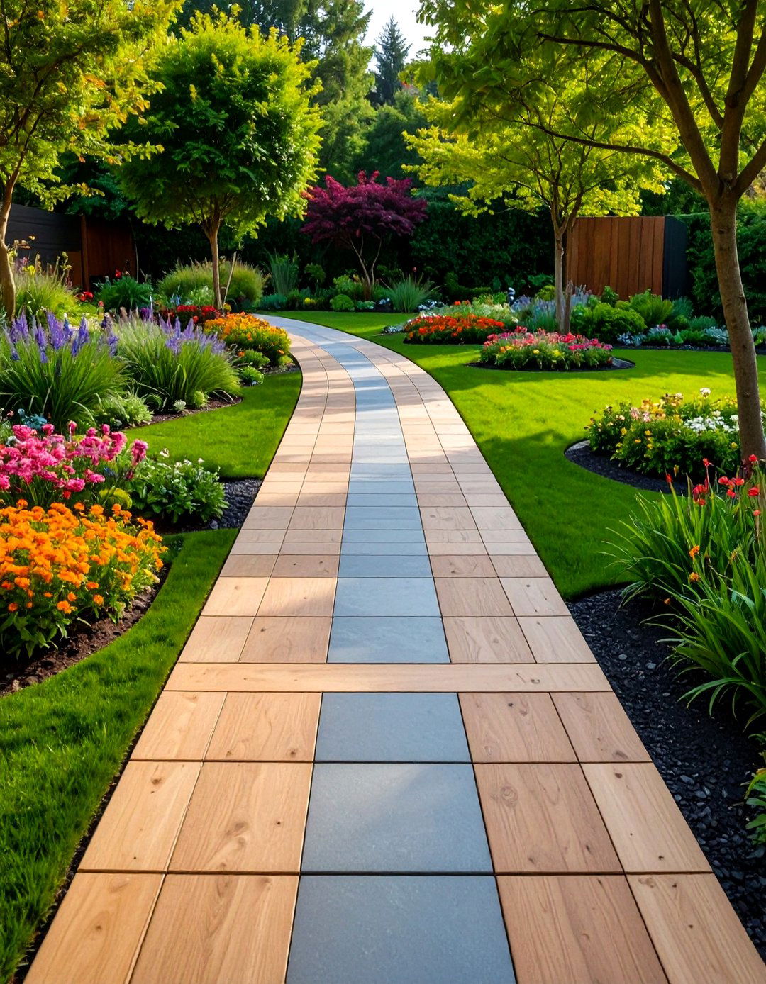 Dual Toned Composite Walkway with Contrasting Elements - 20 Composite Walkway Ideas