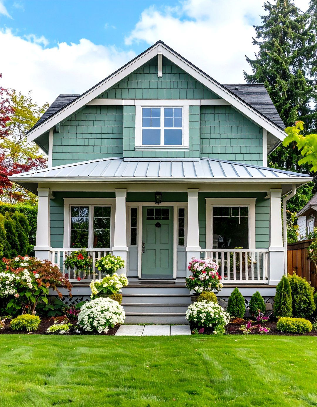 Duck Green with Dove Gray Trim - 20 Dark Green Exterior Paint Color Schemes