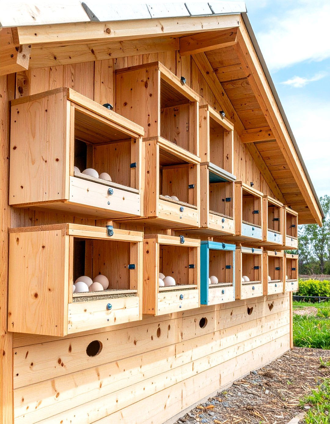 Duck House Wall of Nest Boxes With Outside Egg Access - 20 Duck House Ideas