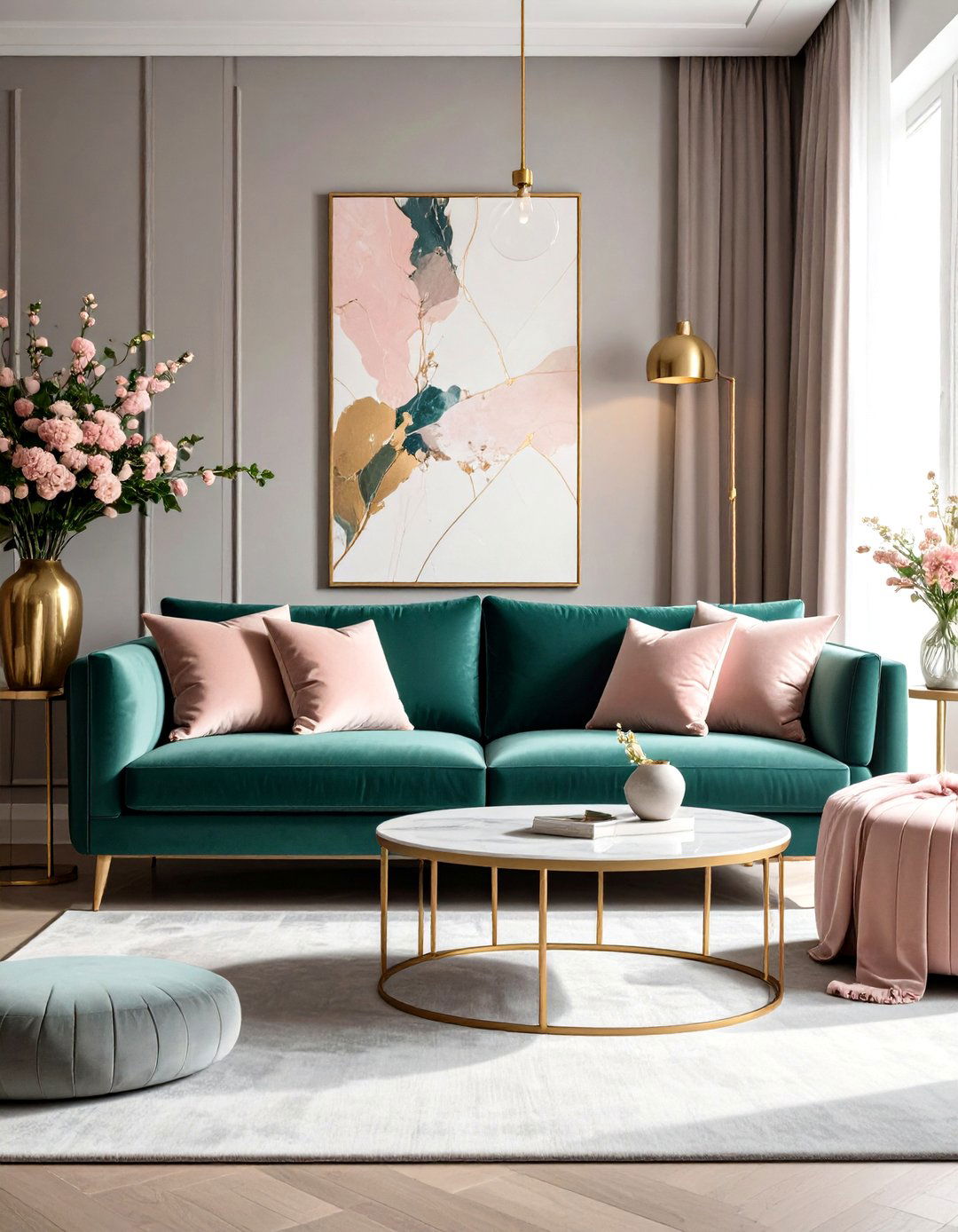 Dusky Pink Softness for Romantic Balance - 20 Emerald Green Sofa Living Room Ideas