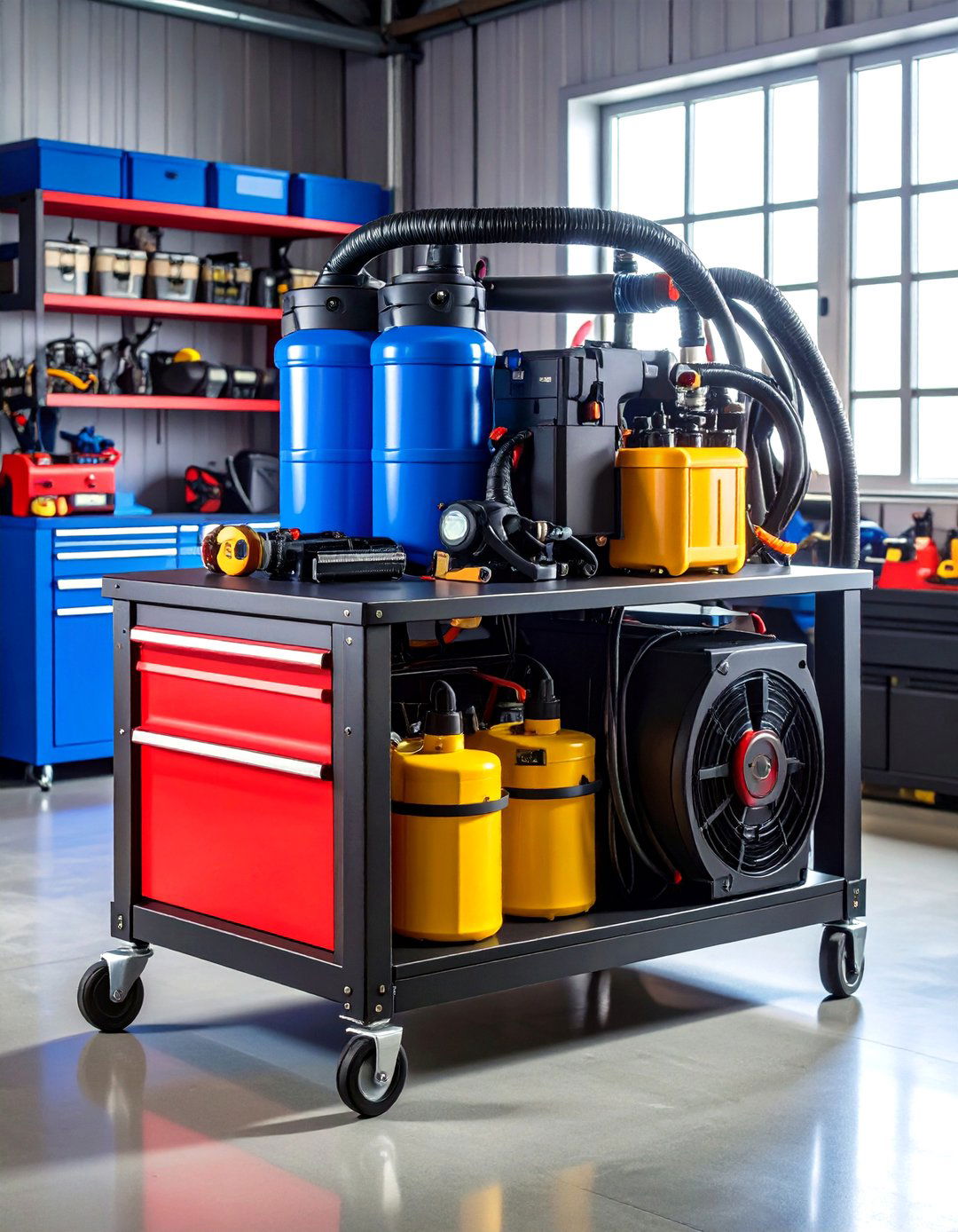 Dust Collection Mobile Bench Keeps Air Clean - 20 Garage Workbench Ideas