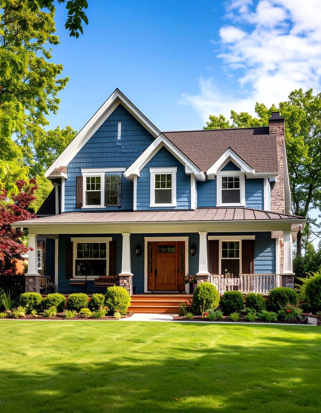 Dusty Blue Exterior Home with Brown Roof Traditional Design - 20 blue exterior home with a brown roof ideas