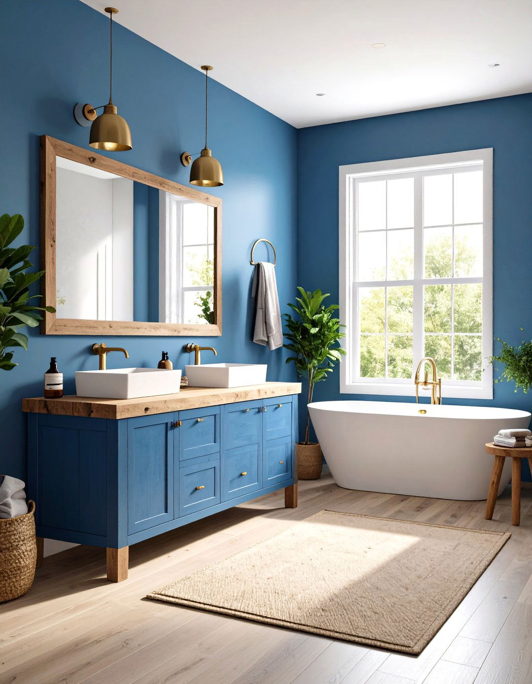 Dusty Blue Powder Room with Natural Wood Elements - 20 blue powder room ideas