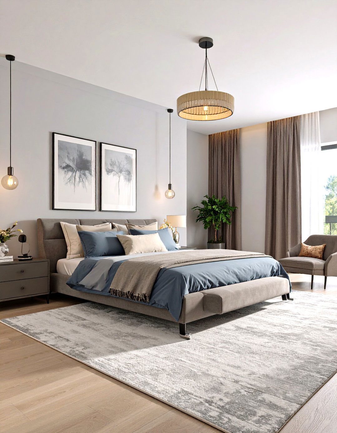 Dusty Blue and Taupe Contemporary Bedroom - 20 blue and beige bedroom ideas