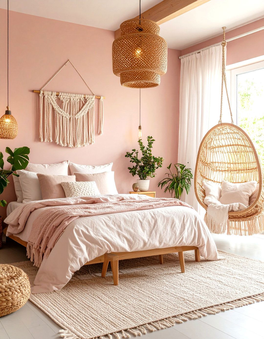 Dusty Pink Boho Bedroom with Cozy Reading Nook - 20 Pink Boho Bedroom Ideas