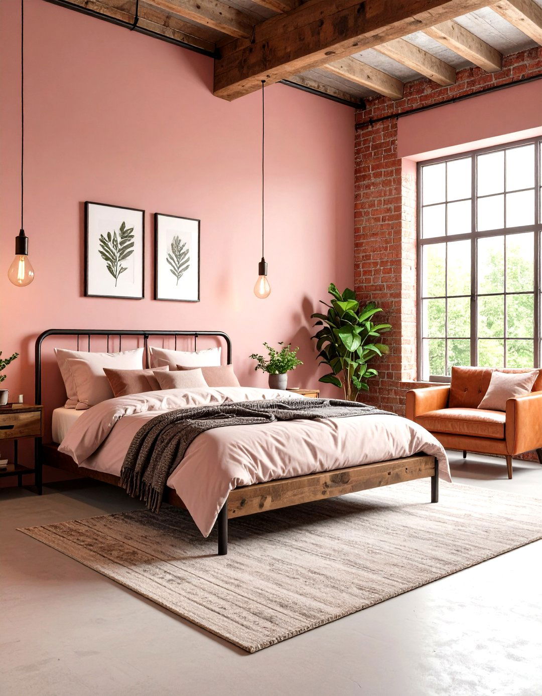 Dusty Pink Industrial Bedroom - 20 Pink Bedroom Ideas