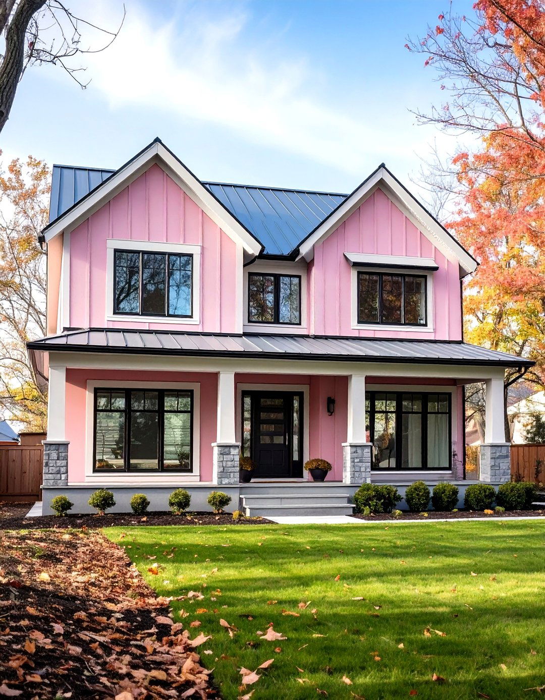 Dusty Rose Pink House Exterior with Gray Accents - 20 Pink House Exterior Ideas