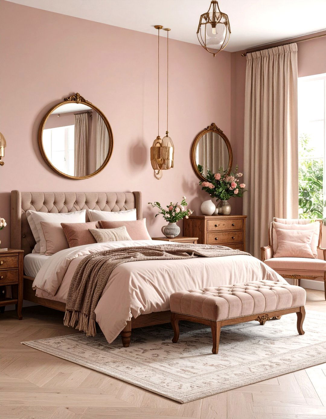 Dusty Rose Vintage Romantic Bedroom - 20 Pink Bedroom Ideas