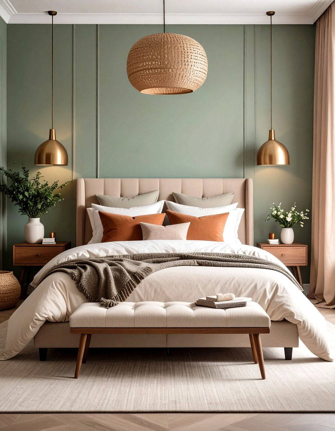 Dusty Sage and Taupe Layering - 20 Green and Grey Bedroom Ideas