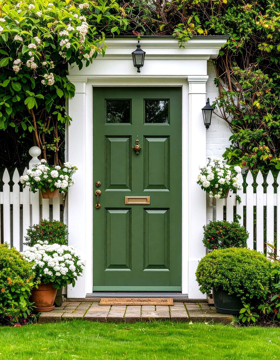 Dutch Olive Green Front Door with White Trim - 20 Olive Green Front Door Ideas