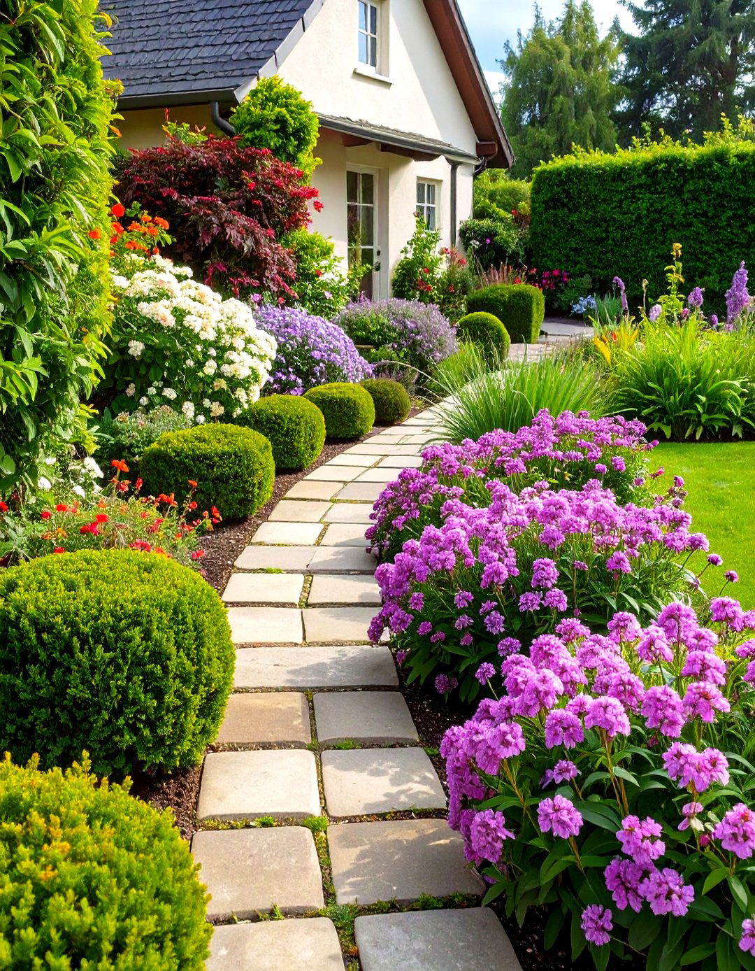 Dwarf Boxwood Edging for Cottage Front - 20 Front Yard Boxwood Designs