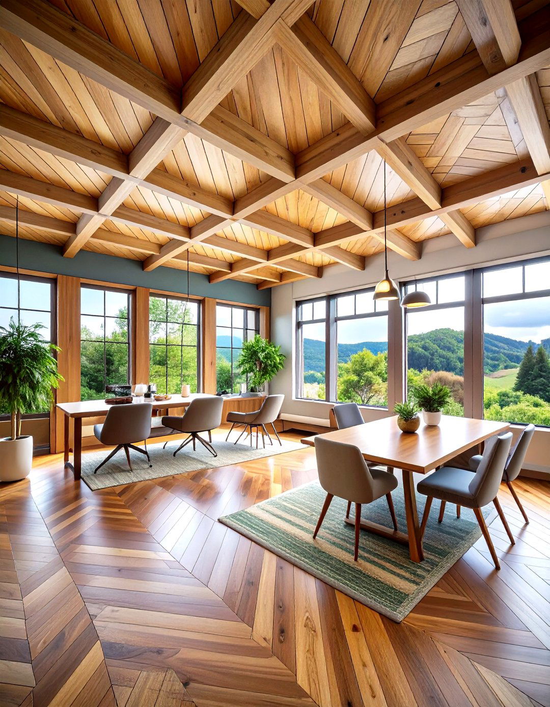 Dynamic Wood Herringbone Ceiling Pattern - 20 Wood Ceiling Ideas