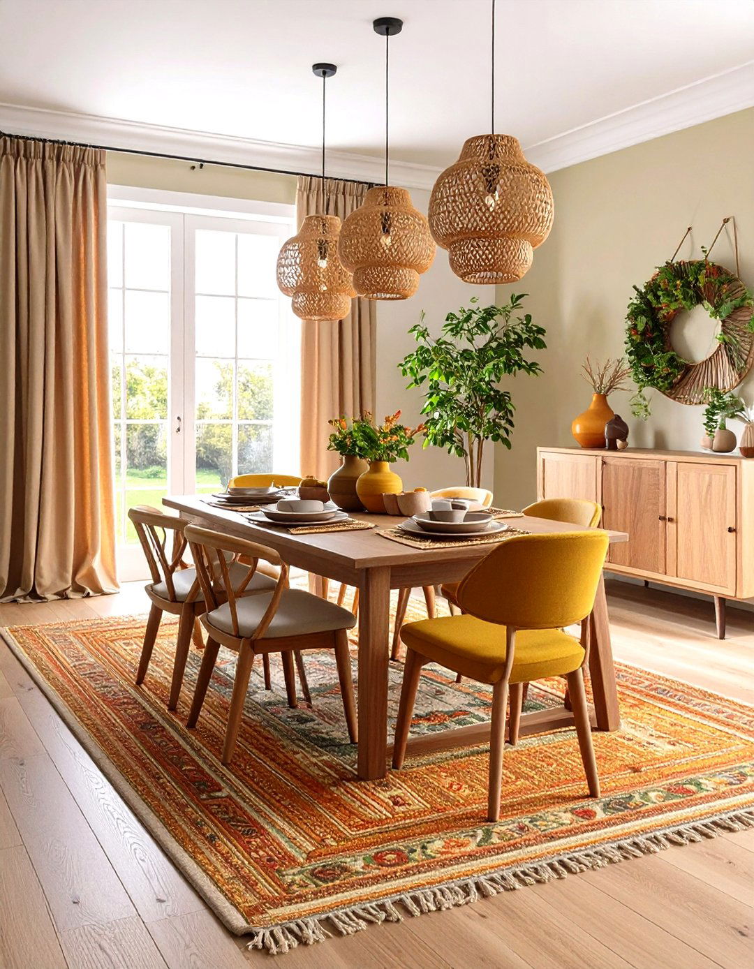 Earth Tone Dining Room Rug Creates Calm Foundation - 20 Dining Room Rug Ideas