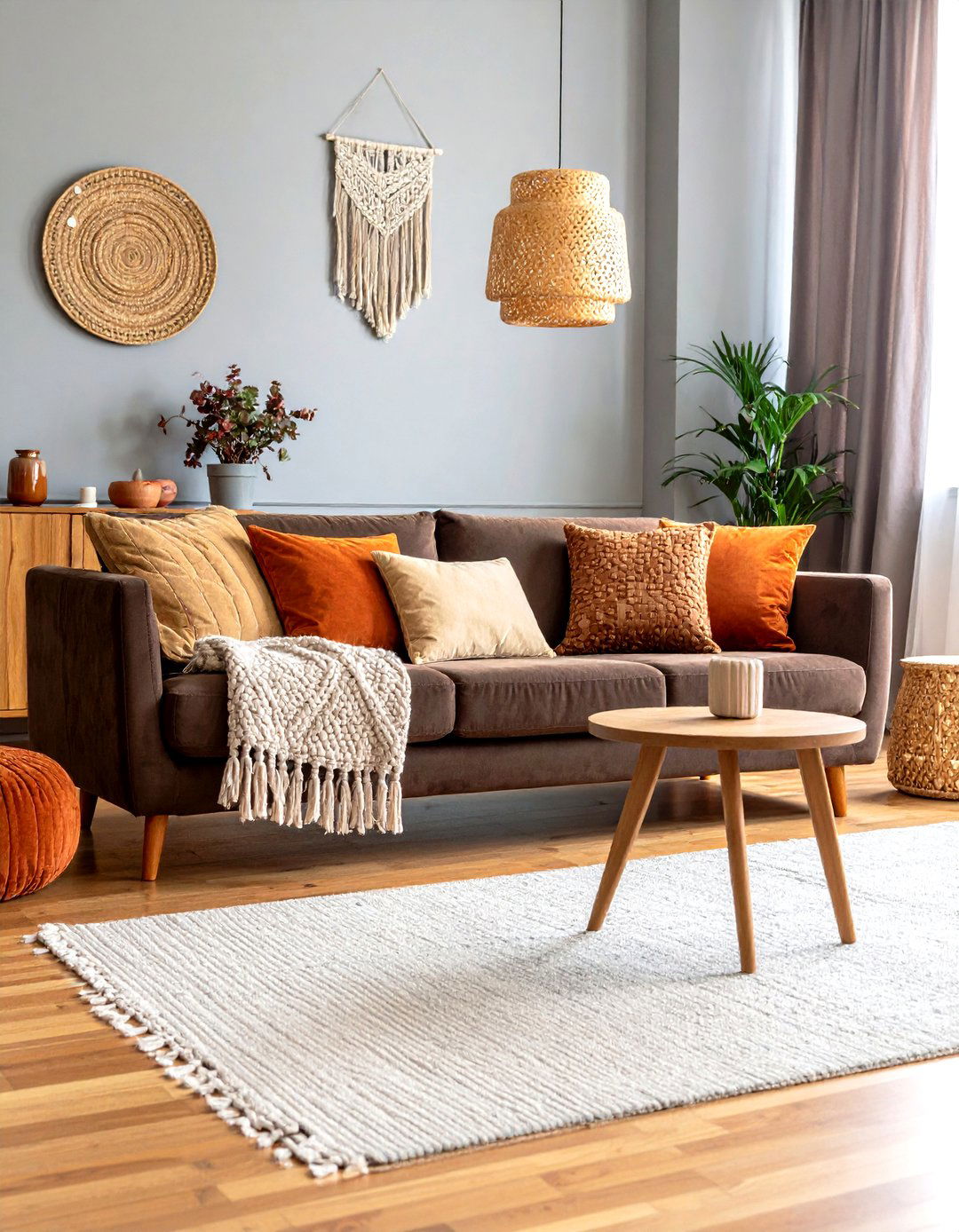 Earth Toned Accent Pillows - 20 Dark Brown Couch Living Room Ideas