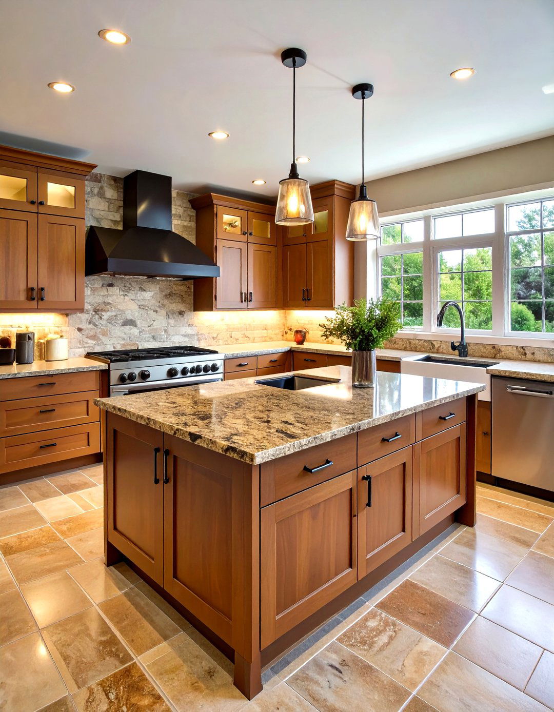 Earth Toned Granite Warms a Busy Family Kitchen - 20 Granite Kitchen Countertop Ideas