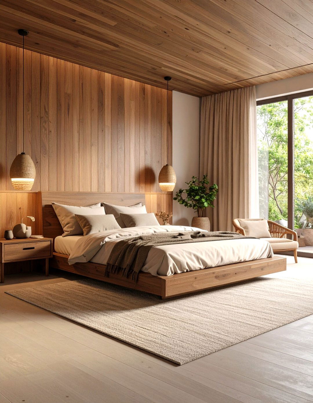 Earthy Neutral Scheme Softens a Dark Wood Bedroom - 20 Dark Wood Bedroom Ideas