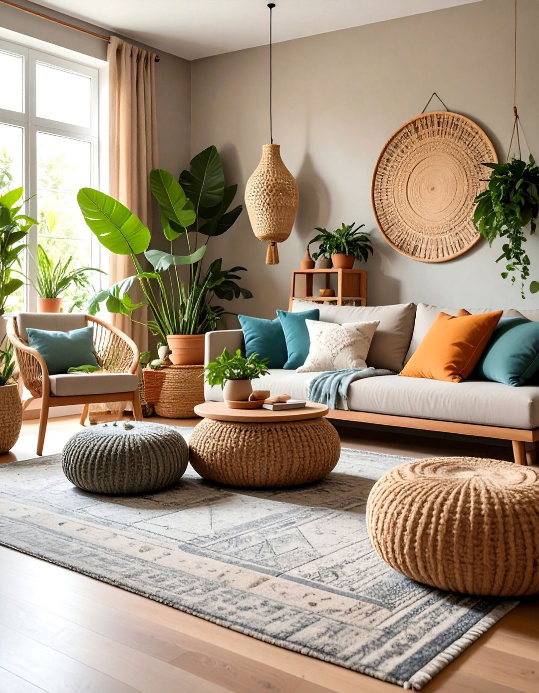 Earthy Neutrals on Grey Carpet for Organic Calm - 20 grey carpet living room ideas