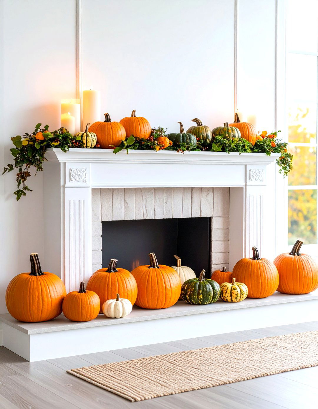 Earthy Pumpkin Parade Mantel - 20 Fall Mantel Decor Ideas
