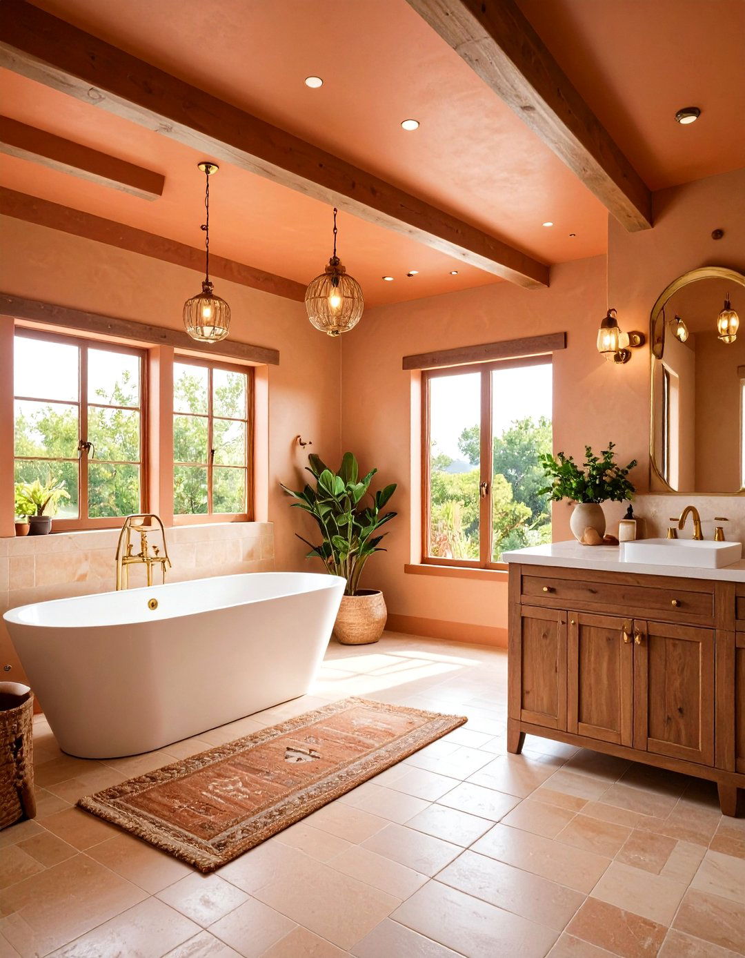 Earthy Stone and Terracotta Combo - 20 Terracotta Bathroom Ideas