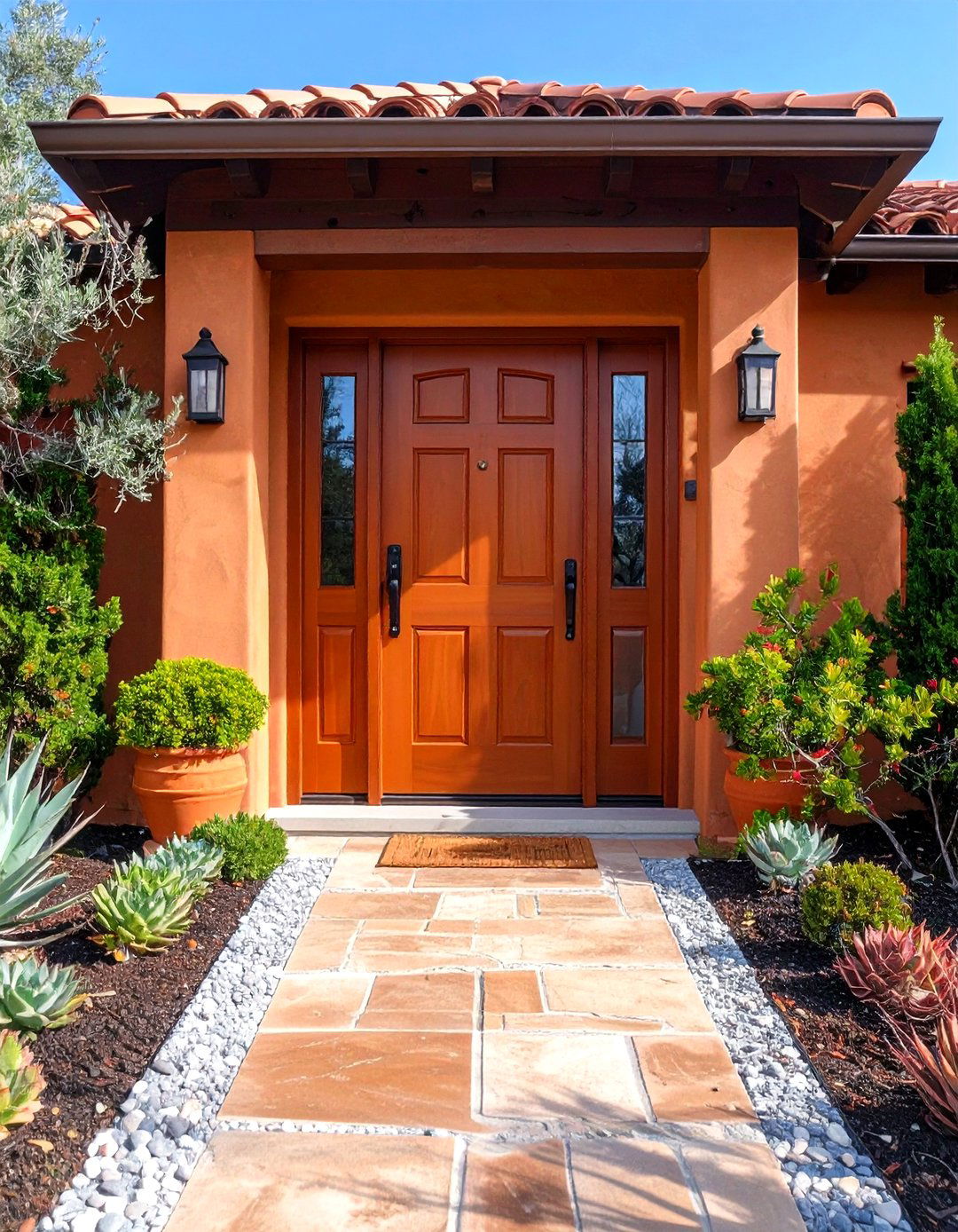 Earthy Terracotta Front Door Echoing Desert Chic - 20 Front Door Color Ideas