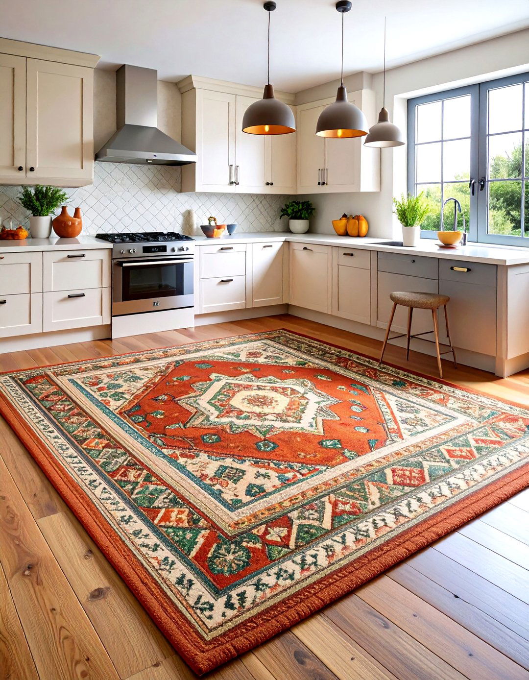 Earthy Terracotta Kitchen Rug with Warm Neutral Tones - 20 Kitchen Rug Ideas