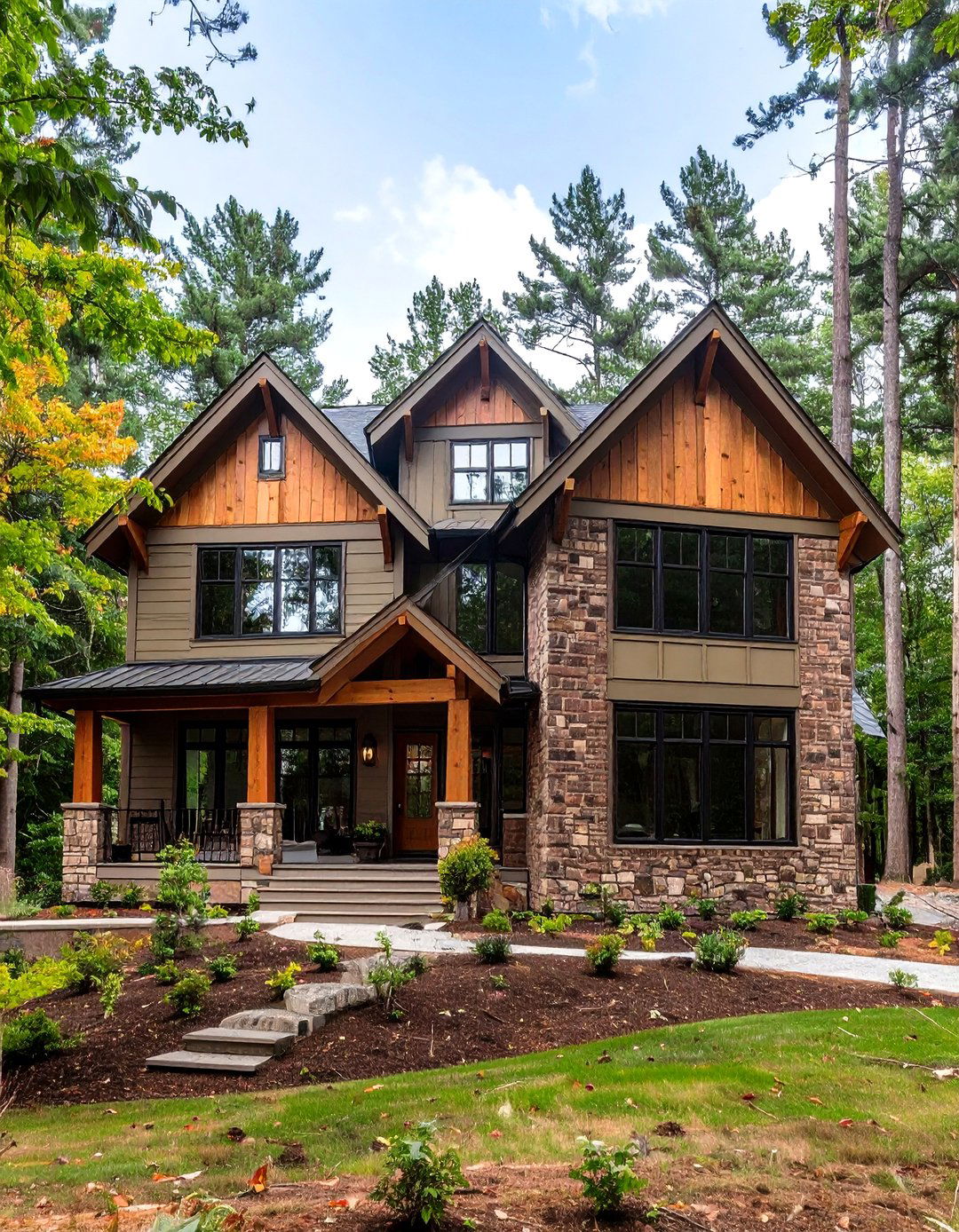 Earthy Tones Olive Vinyl with Brown Brick - 20 Vinyl Siding and Brick Combinations