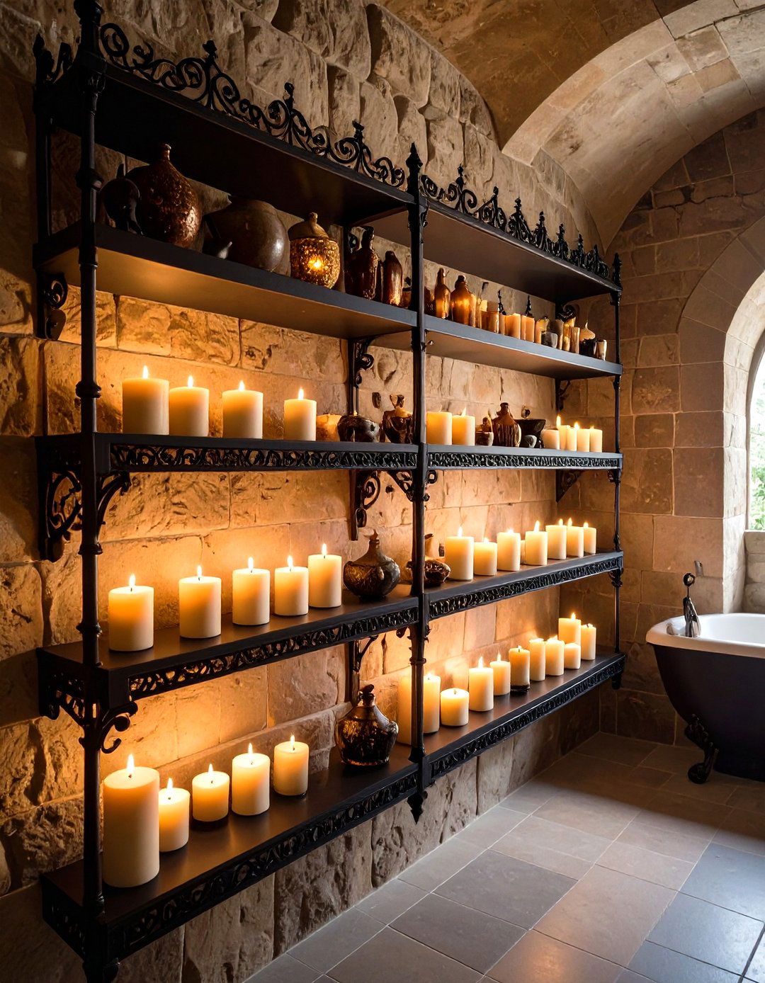 Echo Catacombs with Stone and Iron Details - 20 Gothic Bathroom Ideas