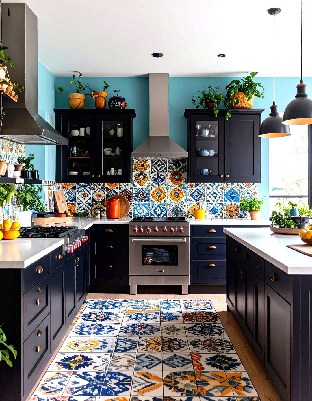 Eclectic Black Cabinets with Bold Patterns - 20 kitchens with beautiful black cabinets