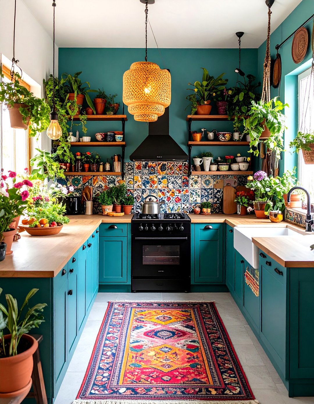 Eclectic Bohemian Kitchen With Black Appliances - 20 Kitchen With Black Appliances