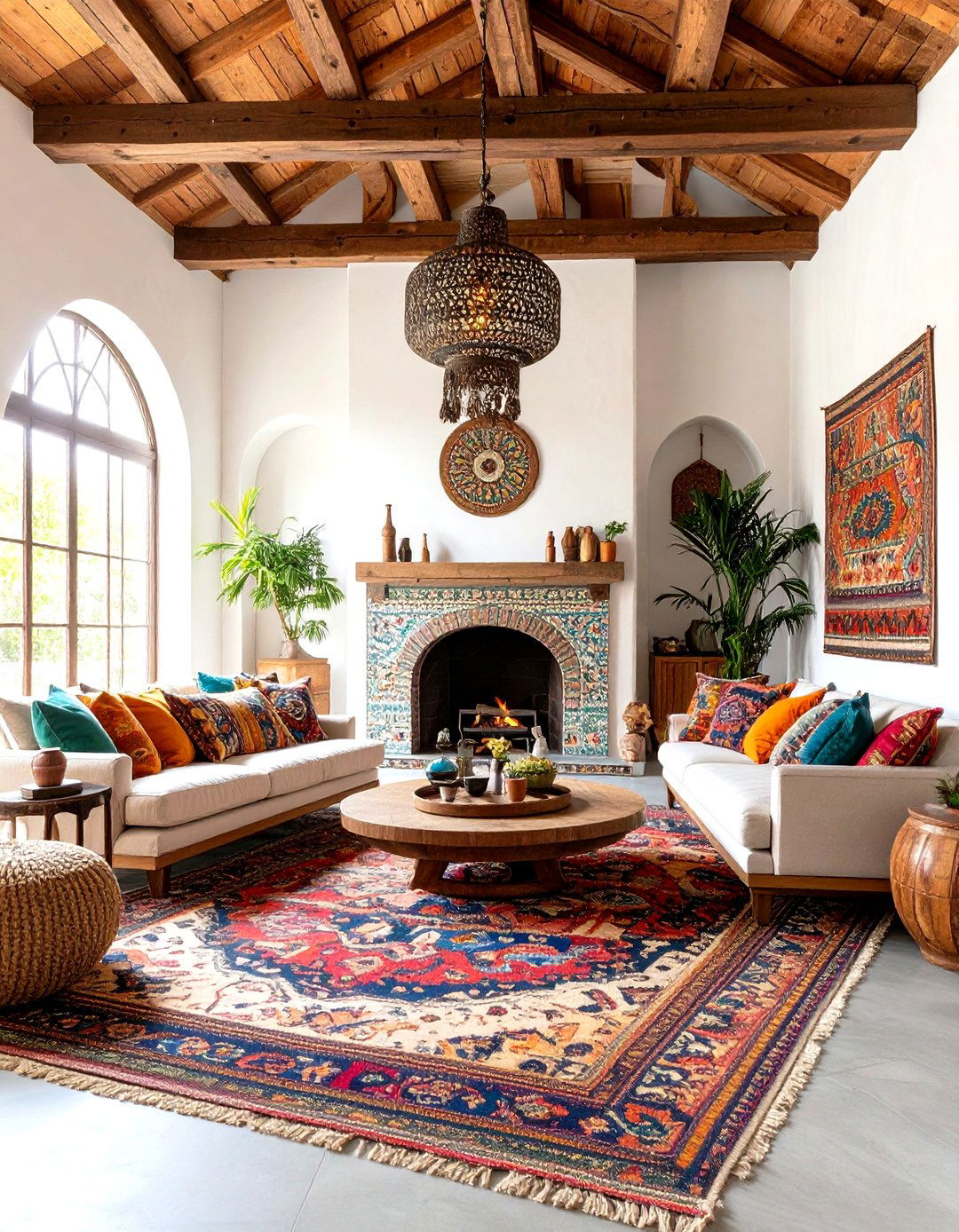 Eclectic Bohemian Rooms With Fireplaces With Vaulted Ceilings Mixing Global Elements - 20 Rooms With Fireplaces With Vaulted Ceilings Features