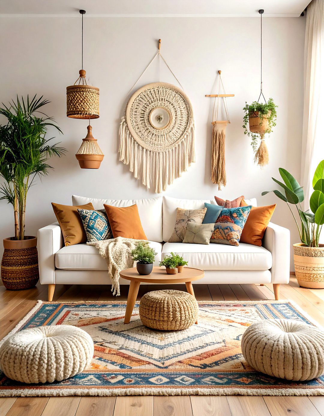 Eclectic Bohemian White Couch Oasis - 20 White Couch Living Room Ideas