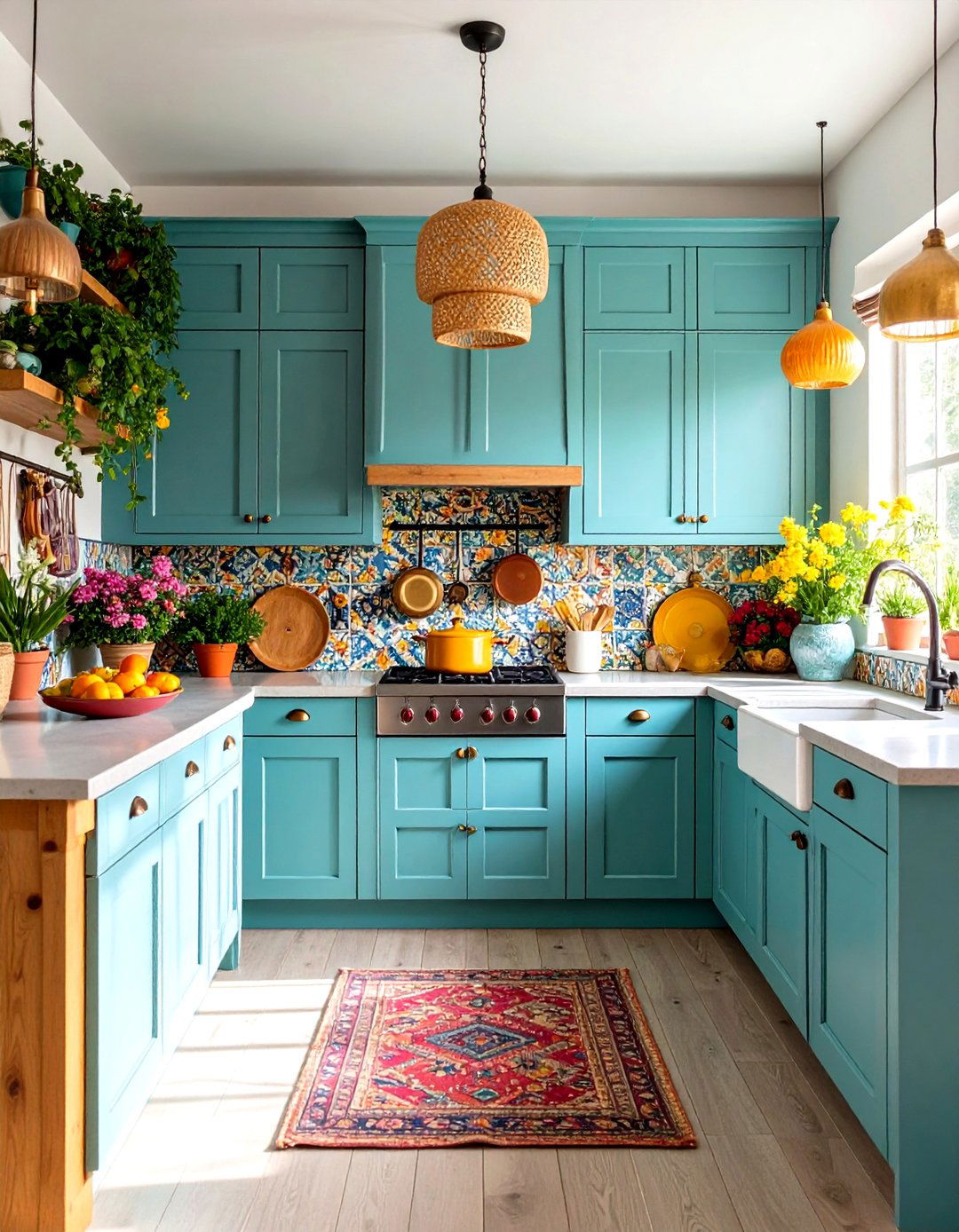 Eclectic Bohemian White Oak Cabinets Kitchen - 20 Kitchens With White Oak Cabinets