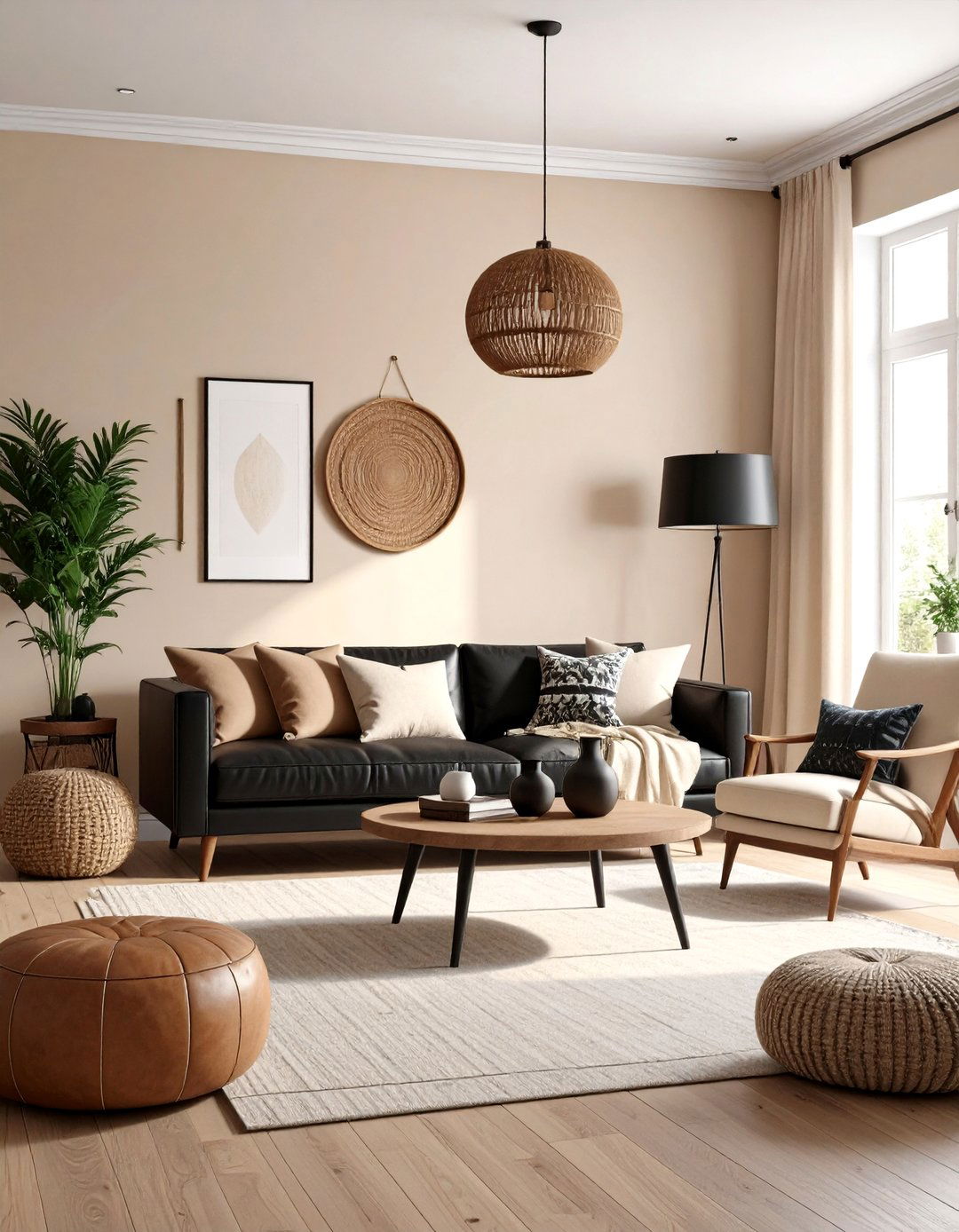 Eclectic Cream and Black Living Room - 20 Cream and Black Living Room Ideas