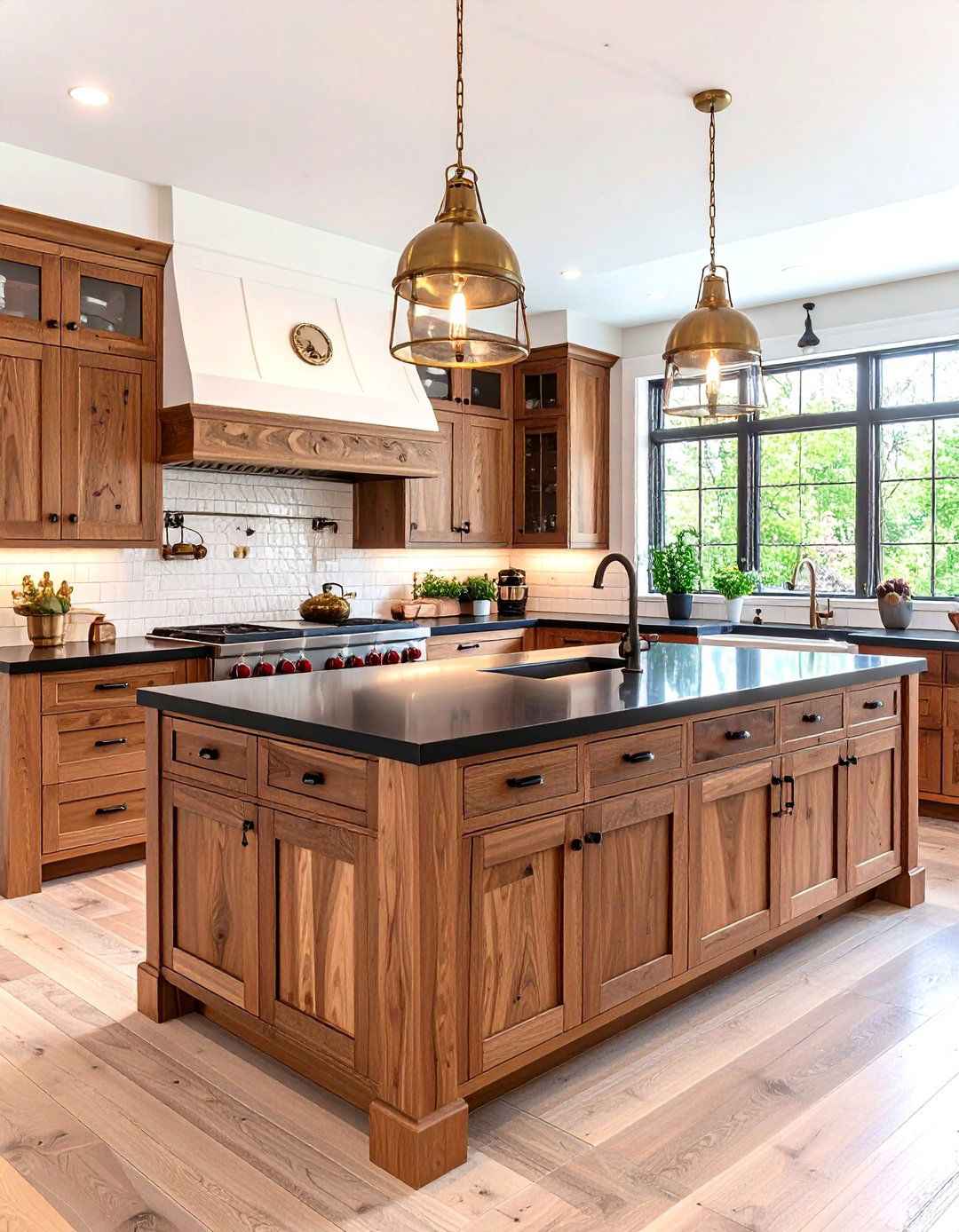 Eclectic Mixed Material Brown Kitchen Cabinets With Black Countertops - 20 Brown Kitchen Cabinets With Black Countertops