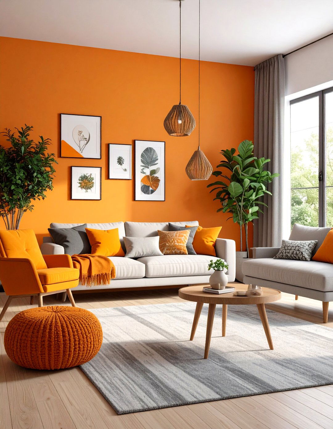 Eclectic Orange and Grey Living Room with Personal Collections - 20 Orange and Grey Living Room Ideas