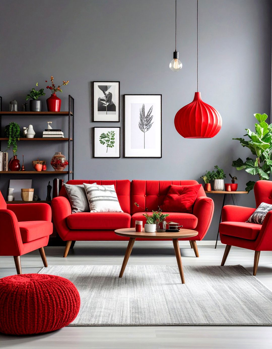 Eclectic Red and Grey Living Room with Vintage Collections - 20 Red and Grey Living Room Ideas