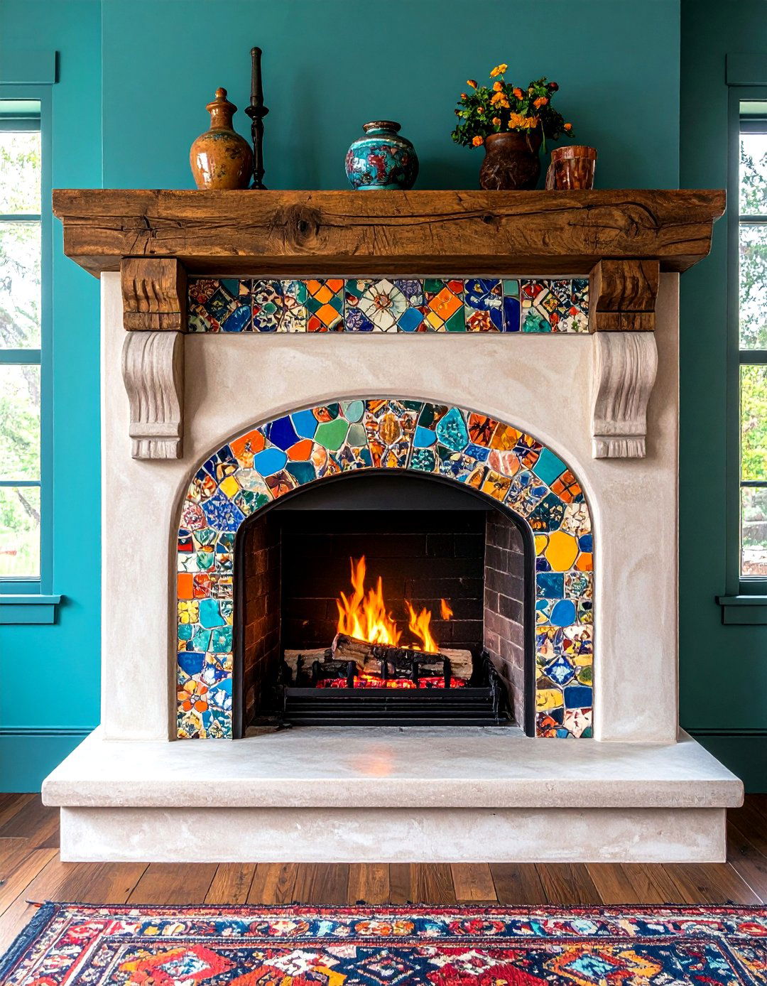 Eclectic Textured Stucco Fireplace - 20 Stucco Fireplace Ideas