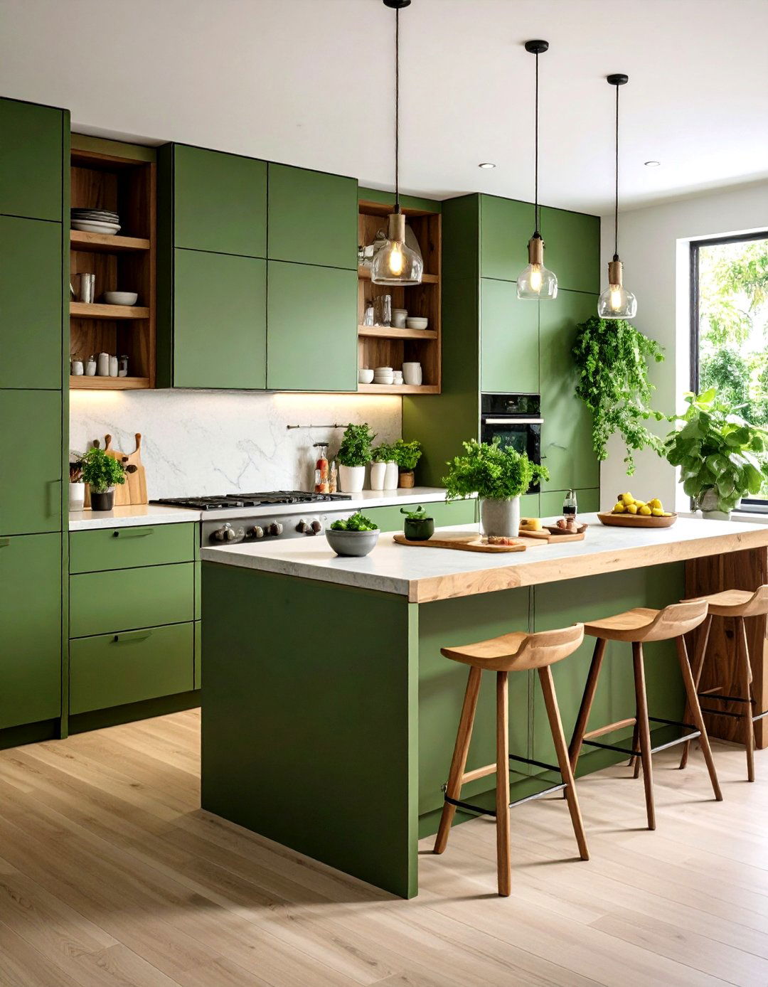 Eco Forward Forest Green with Sustainable Surfaces - 20 Forest Green Kitchen Ideas