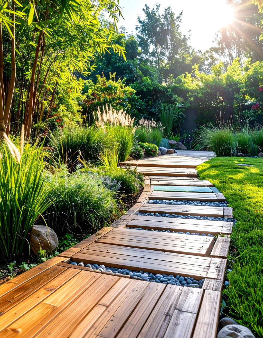Eco Friendly Bamboo Deck Meets Permeable Paver Patio - 20 Deck and Patio Combination Ideas