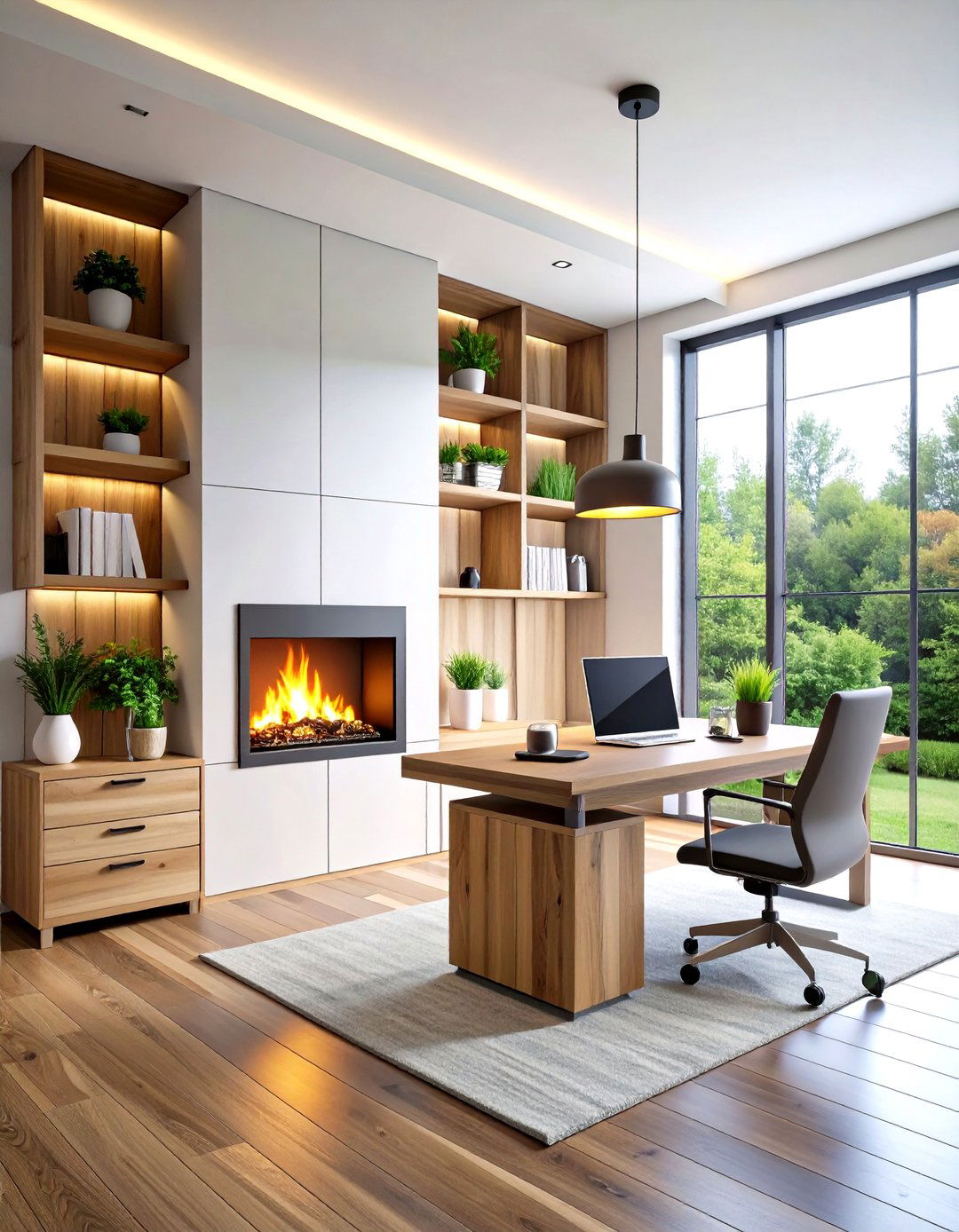 Eco Friendly Bioethanol Fireplace for Workspace - 20 Home Office With Fireplace Ideas