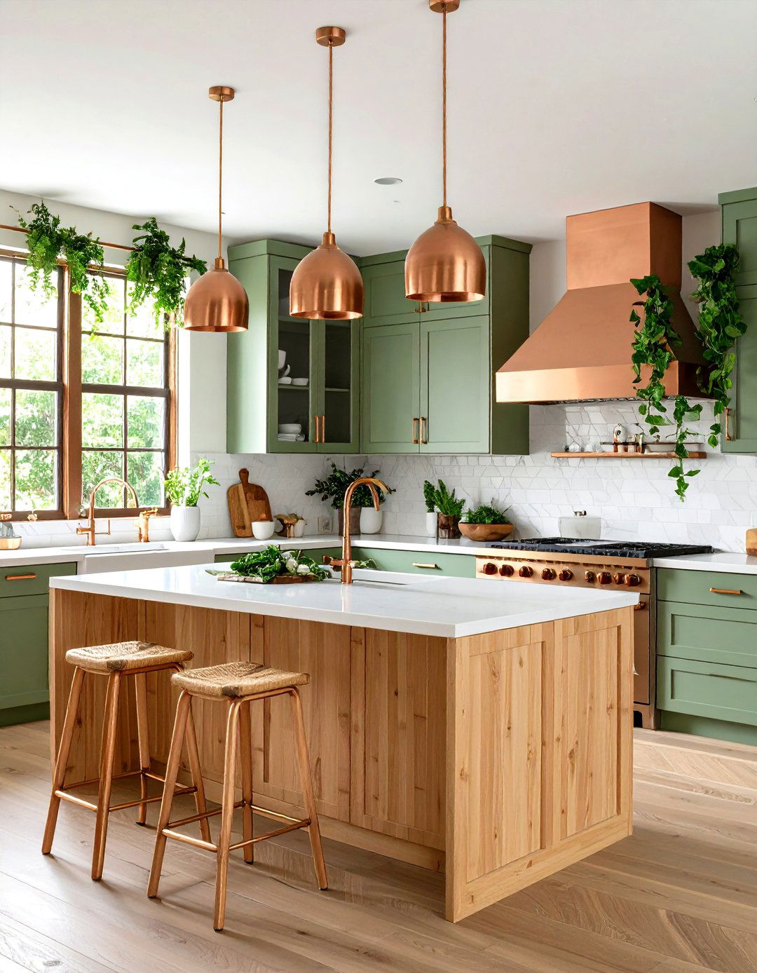 Eco Friendly Green Kitchen Materials Combined with Recycled Copper - 20 Green and Copper Kitchen Ideas