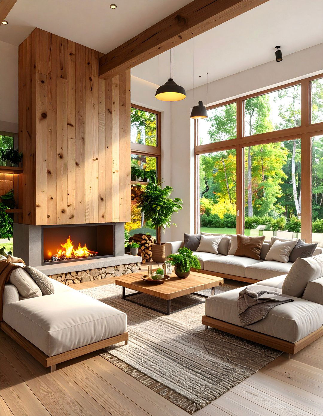 Eco Friendly Sustainable Sectional Fireplace Design - 20 Living Room Ideas With Sectionals and Fireplace