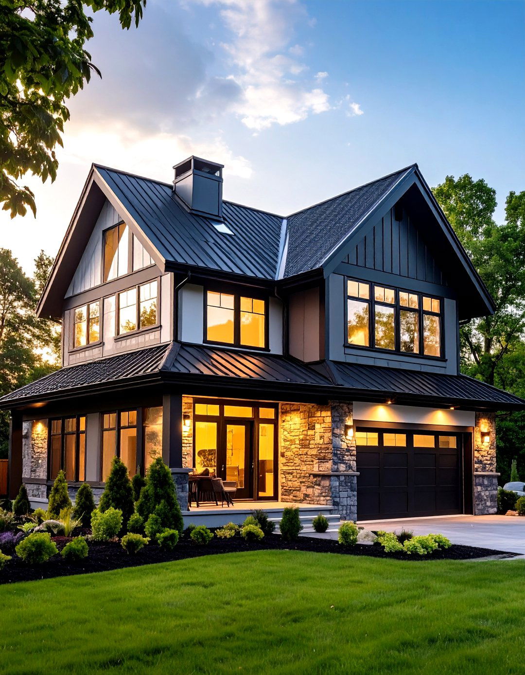 Eco Smart Cool Roof and Recycled Trim - 20 Dark Blue House With Black Trim