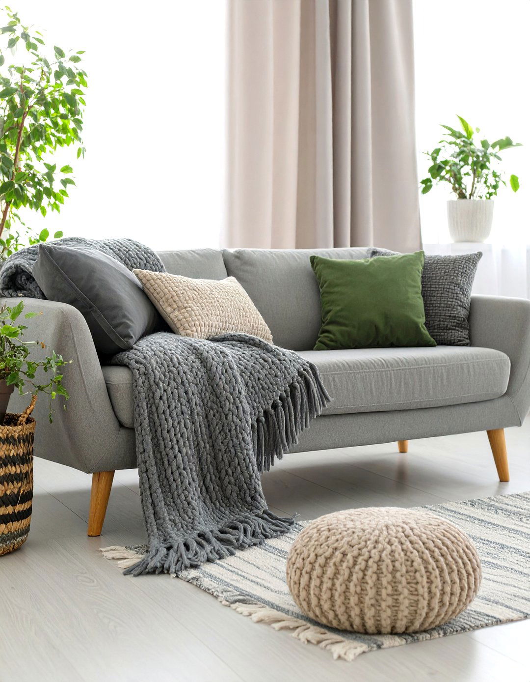 Eco Smart Textiles in Complementary Hues - 20 Green and Grey Living Room Ideas