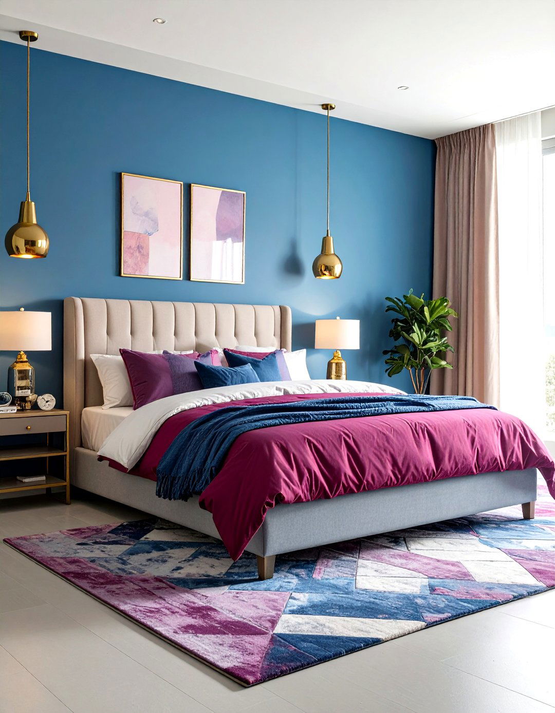Electric Blue and Magenta Bold Statement Bedroom - 20 Blue and Purple Bedroom Ideas