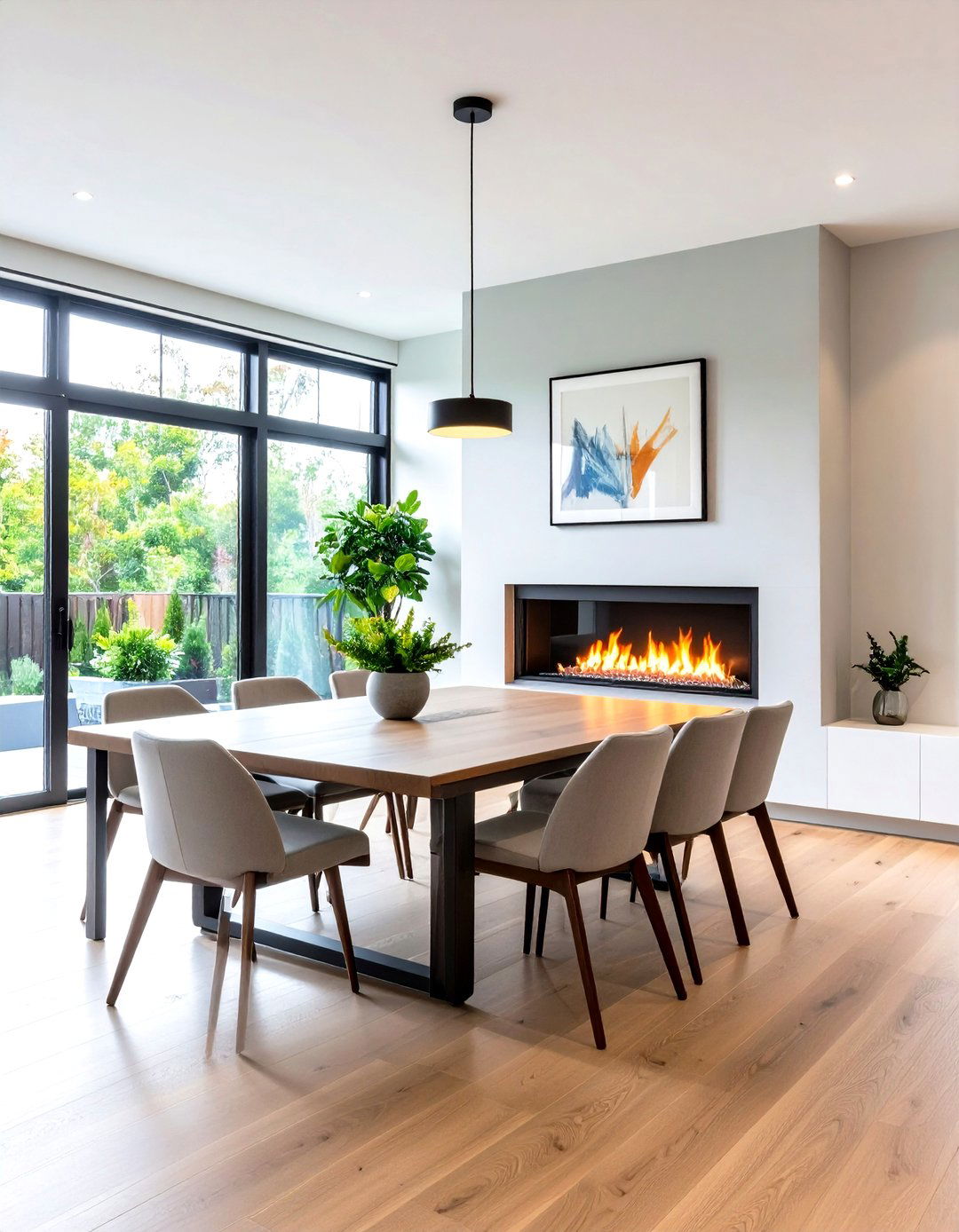 Electric Fireplace Adds Safe Warmth to Modern Dining Rooms - 20 Dining Room With Fireplace Ideas