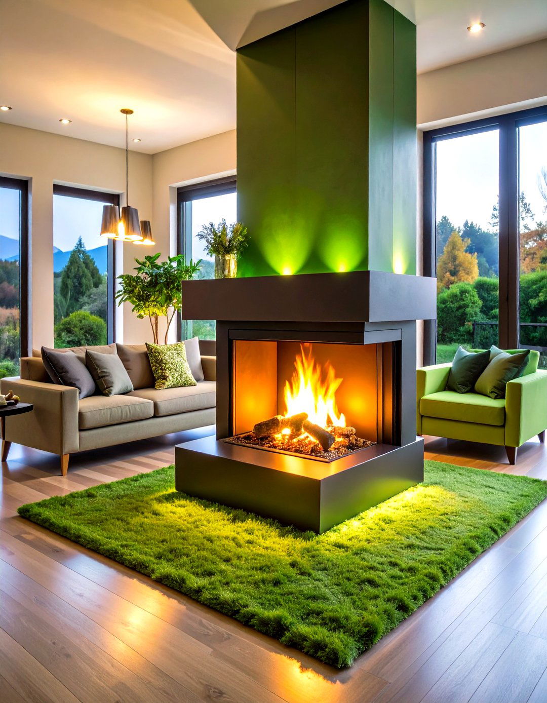 Electric Green Fireplace for Zero Emissions - 20 Green Fireplace Ideas